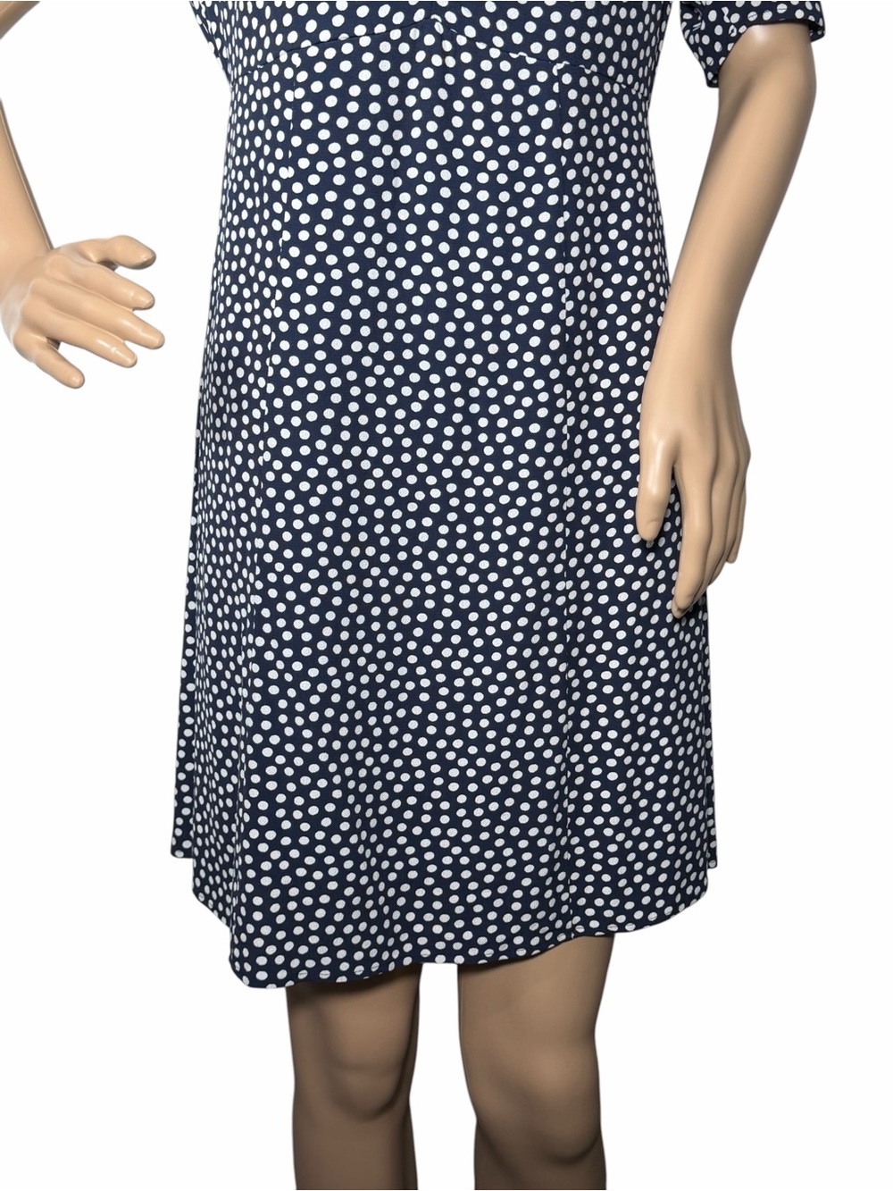 Boden “Jemima” Ruched Short Sleeved Dress Navy & White Polka Dot. Size 2P. NWOT - Picture 11 of 16